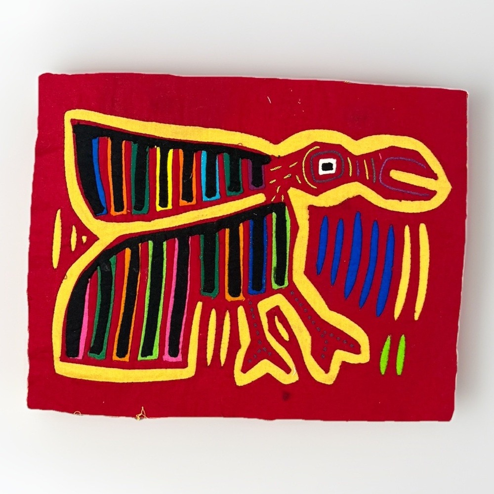 VTG Kuna Mola Hand Sewn Art Textile Fabric Folk Fabric Eagle Bird Quilt‎ Block